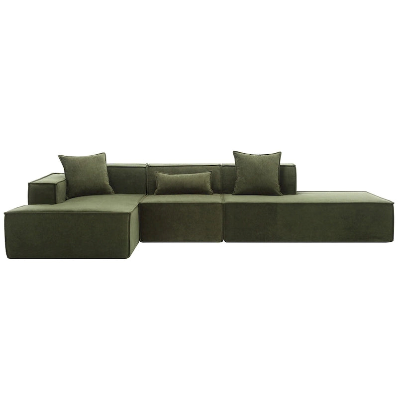 Green 129.5 Minimalist Modular L-Shaped 4 Seater Sectional Sofa Set with Chaise, Versatile Free-Combination Design