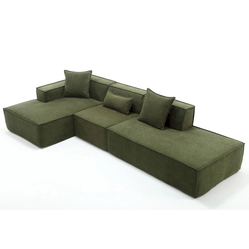 Green 129.5 Minimalist Modular L-Shaped 4 Seater Sectional Sofa Set with Chaise, Versatile Free-Combination Design