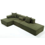 Green 129.5 Minimalist Modular L-Shaped 4 Seater Sectional Sofa Set with Chaise, Versatile Free-Combination Design