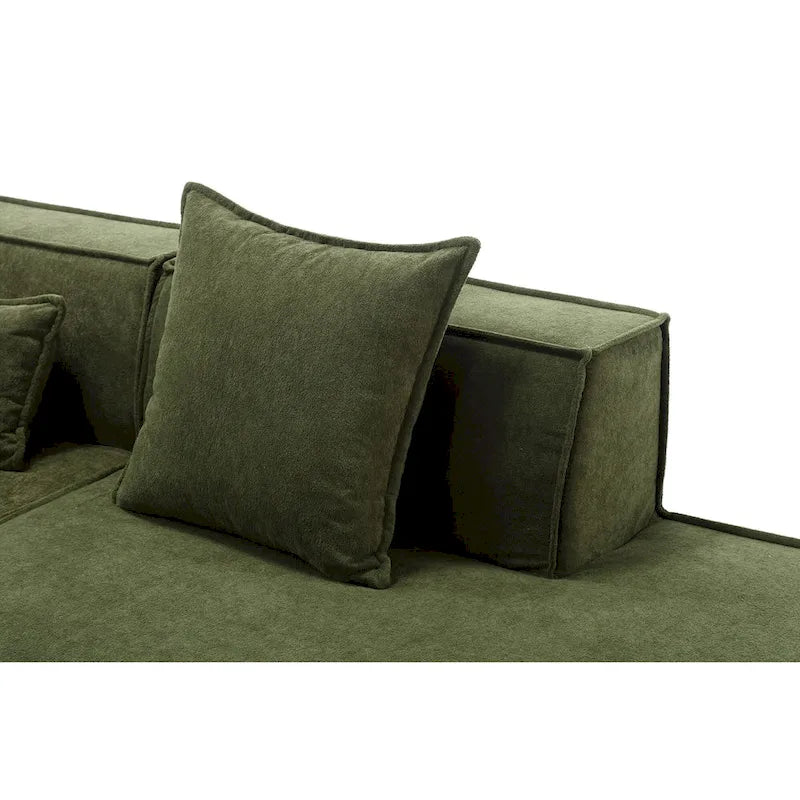 Green 129.5 Minimalist Modular L-Shaped 4 Seater Sectional Sofa Set with Chaise, Versatile Free-Combination Design