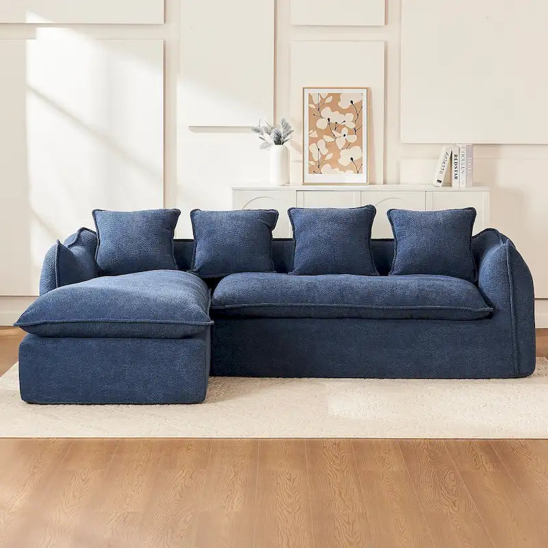 Blue L-Shaped Sectional Sofa with Chaise 3-Seater