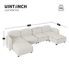 116 Modular U-Shaped Velvet 6-Seat Sectional Sofa with Two Ottomans, Reversible Design for Customizable Living Space