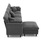 110 Modern L-Shaped Convertible 5-Seat Sectional Sofa with Removable Ottoman and 5 Cushions, Plush Chenille Fabric