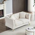 Beige 60.2 Velvet 2 Seater Sofa Couch with Metal Feet, 2 Pillows, Nailhead Trim, Solid Wood Frame and Foam Padding