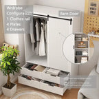 47.24 Modern Armoire with with Hanging Rod, Drawers and Open Shelves for Bedroom