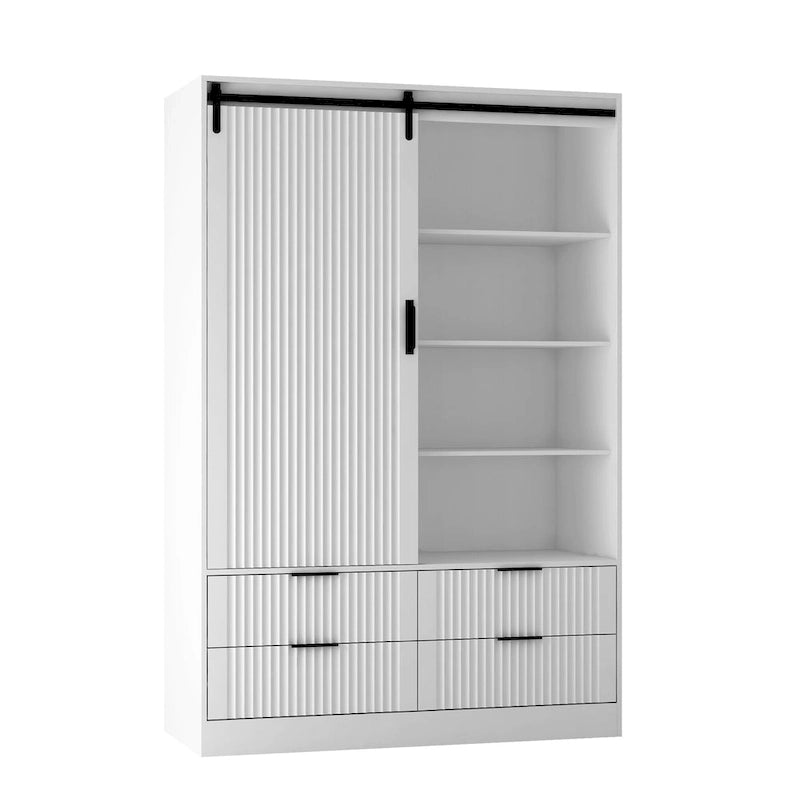 47.24 Modern Armoire with with Hanging Rod, Drawers and Open Shelves for Bedroom