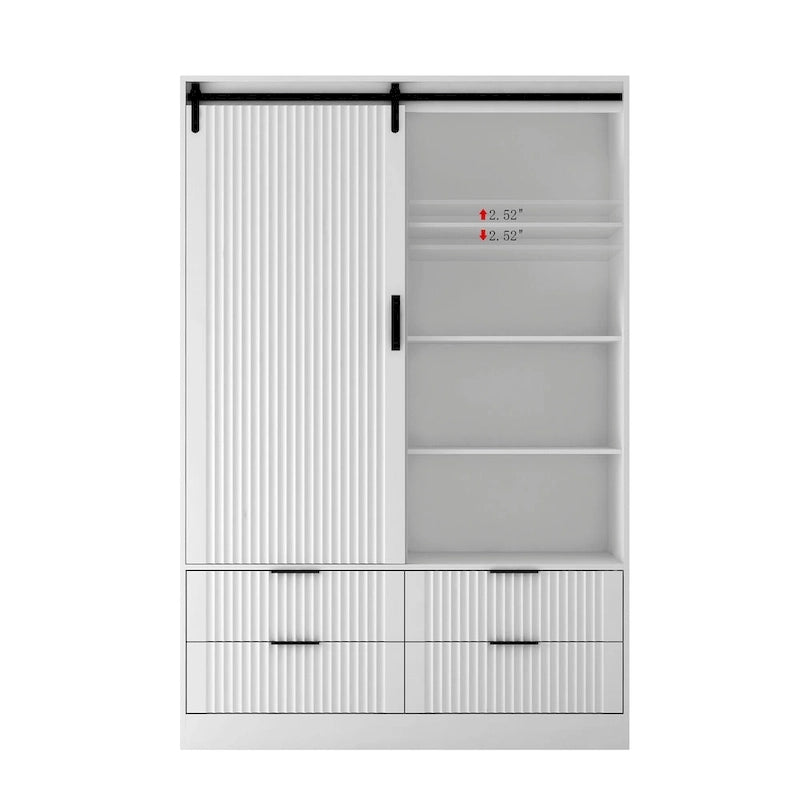 47.24 Modern Armoire with with Hanging Rod, Drawers and Open Shelves for Bedroom