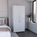 31.5 Modern Four-door Armoire with Six Shelves and Two Hanging Rods for Bedroom