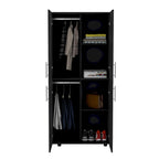 31.5 Modern Four-door Armoire with Six Shelves and Two Hanging Rods for Bedroom