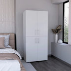 31.5 Modern Four-door Armoire with Six Shelves and Two Hanging Rods for Bedroom