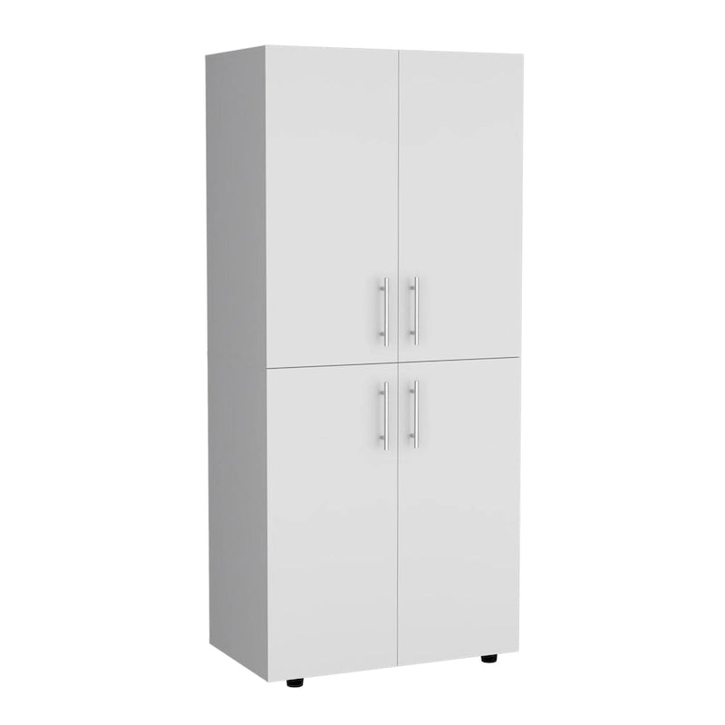 31.5 Modern Four-door Armoire with Six Shelves and Two Hanging Rods for Bedroom