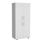 31.5 Modern Four-door Armoire with Six Shelves and Two Hanging Rods for Bedroom