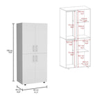31.5 Modern Four-door Armoire with Six Shelves and Two Hanging Rods for Bedroom