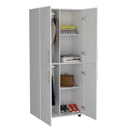 31.5 Modern Four-door Armoire with Six Shelves and Two Hanging Rods for Bedroom