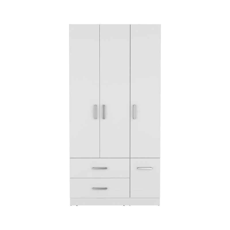 18.7 Modern Four-door Armoire with Hanging Rod, Two Drawers and 6 Shelves
