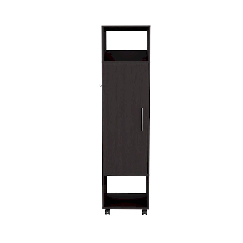 15.7 Modern Mirrored Armoire with Three Shelves, Casters and Hanging Rod