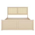 Antique Natural Queen Size Wood Storage Bed with 4 Drawers and Rattan Headboard