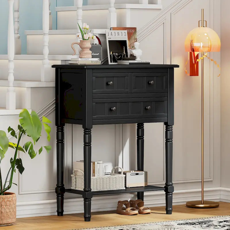 23.7 Classic Console Table with Three Storage Drawers and Bottom Shelf