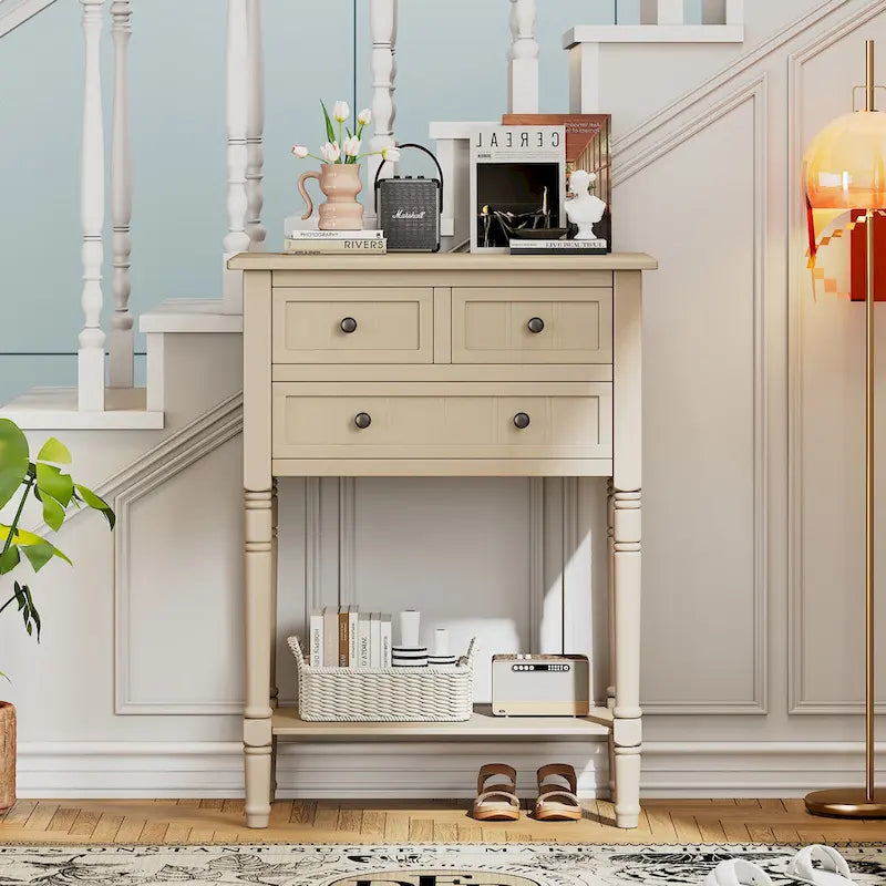 23.7 Classic Console Table with Three Storage Drawers and Bottom Shelf