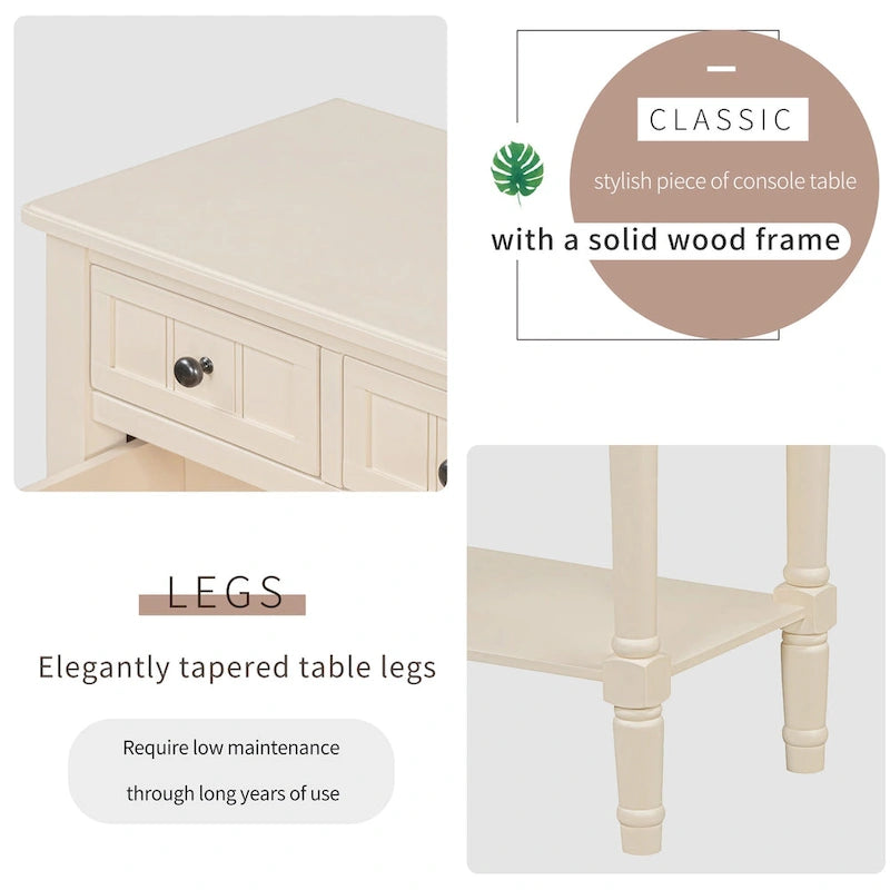 23.7 Classic Console Table with Three Storage Drawers and Bottom Shelf