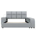 Queen Size PU Leather Platform Bed Frame with Multimedia Nightstand