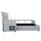 Queen Size PU Leather Platform Bed Frame with Multimedia Nightstand