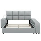 Queen Size PU Leather Platform Bed Frame with Multimedia Nightstand