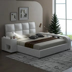 Queen Size PU Leather Platform Bed Frame with Multimedia Nightstand