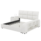 Queen Size PU Leather Platform Bed Frame with Multimedia Nightstand