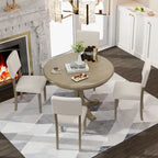 Taupe Retro 5-Piece Wooden Dining Table Set with Curved Trestle Table & 4 Chairs