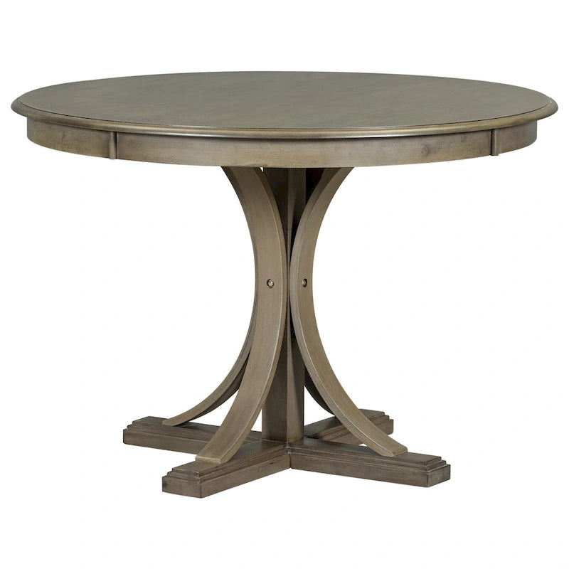 Taupe Retro 5-Piece Wooden Dining Table Set with Curved Trestle Table & 4 Chairs