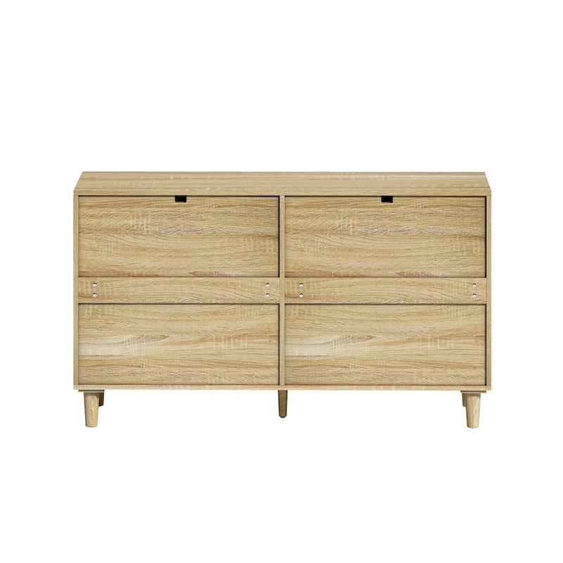 Rattan 6-Drawer Double Dresser with Metal Handle, Wood Legs, Clothes Storage Cabinet for Bedroom