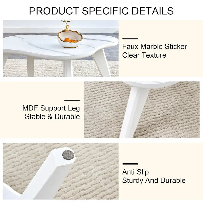 Modern 2-Piece Cloud Shaped Coffee Table Set with Solid Wood Legs and MDF Panel for Living Room
