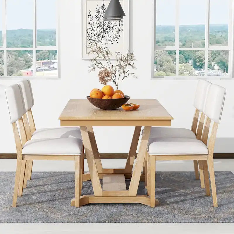 5-Piece Wooden Dining Table Set with 59 Rectangular Table & 4 Chairs