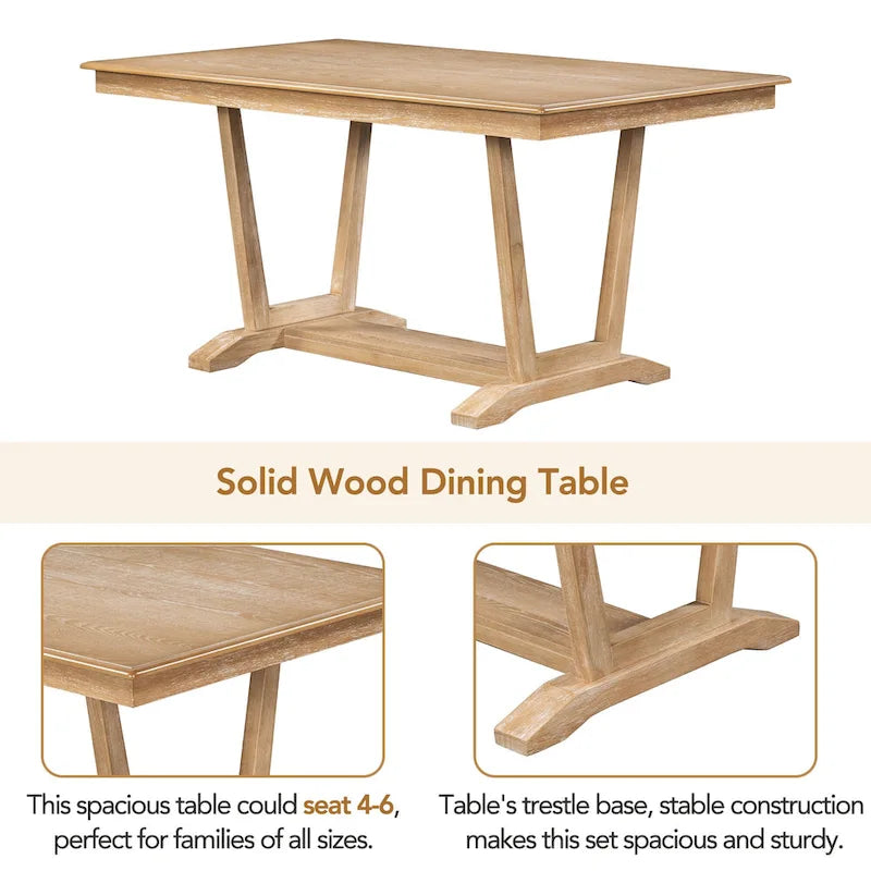 5-Piece Wooden Dining Table Set with 59 Rectangular Table & 4 Chairs