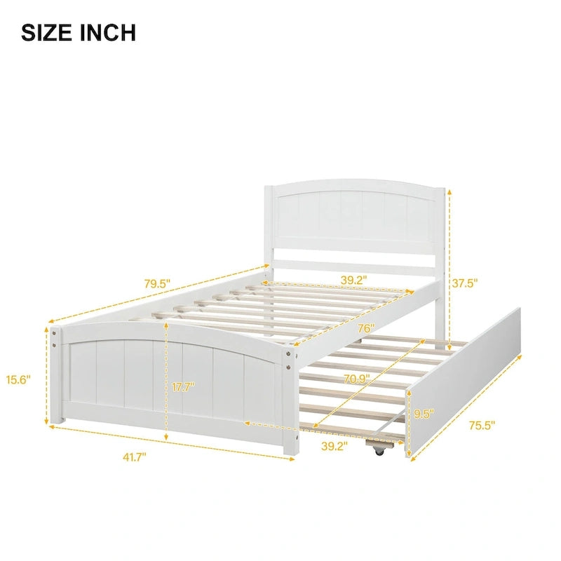 Twin Pine Platform Bed with Trundle & Headboard