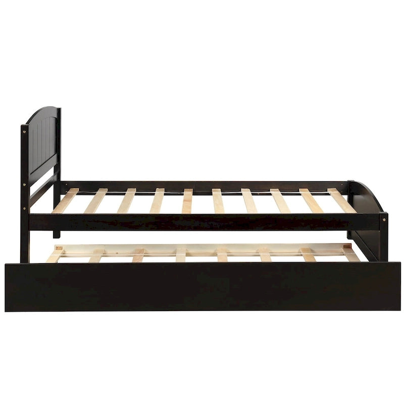 Twin Pine Platform Bed with Trundle & Headboard