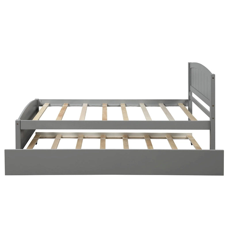 Twin Pine Platform Bed with Trundle & Headboard