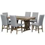 7-Piece Wooden Dining Table Set with Extendable Table & 6 Chairs