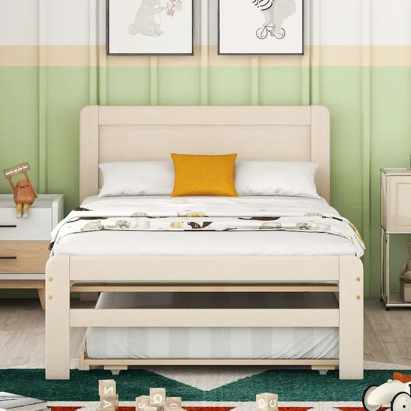 Twin Rubber Wood Platform Bed with Trundle