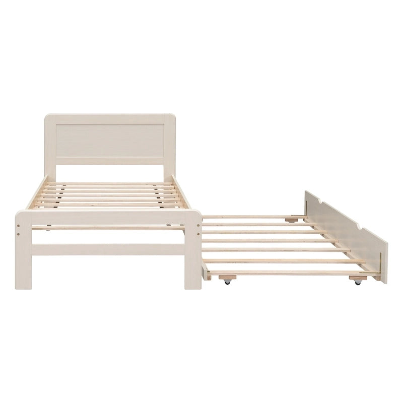 Twin Rubber Wood Platform Bed with Trundle
