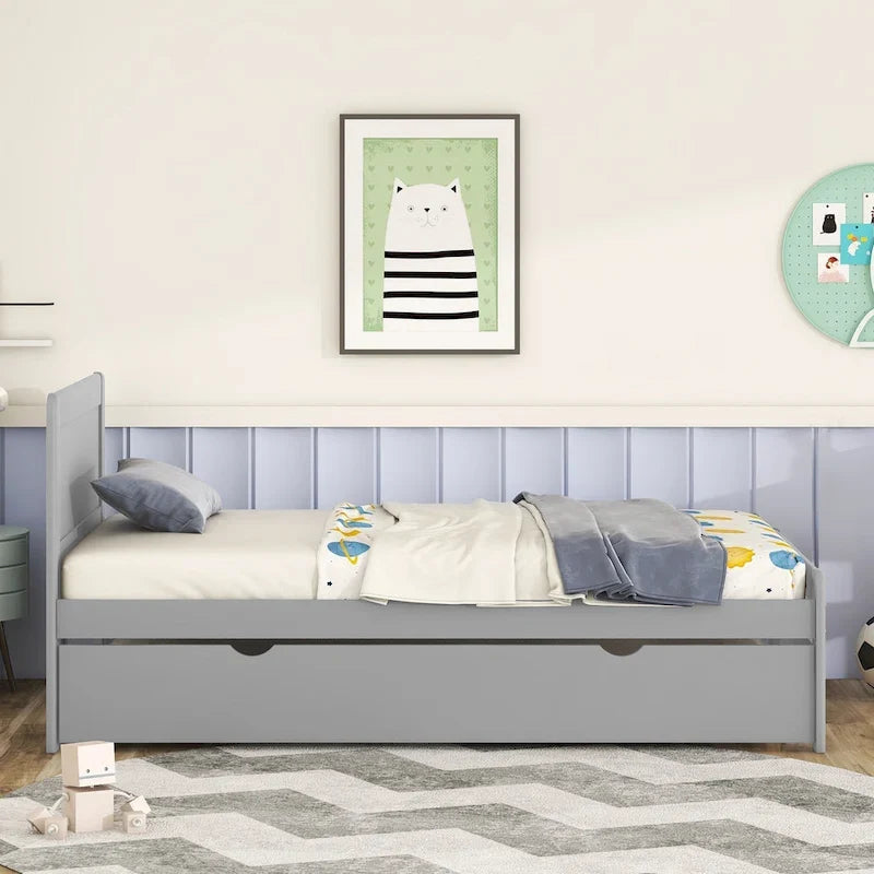 Twin Rubber Wood Platform Bed with Trundle