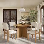 Farmhouse Style 5-Piece Wooden Dining Set with Round Table and 4 Lambswool-like Fabric Upholstered Chairs