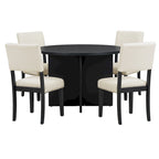 Farmhouse Style 5-Piece Wooden Dining Set with Round Table and 4 Lambswool-like Fabric Upholstered Chairs