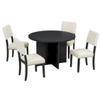 Farmhouse Style 5-Piece Wooden Dining Set with Round Table and 4 Lambswool-like Fabric Upholstered Chairs