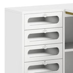 Moasis 5 Drawers L-Shape Nail Desk Set with Cushioned Stool and LED Light