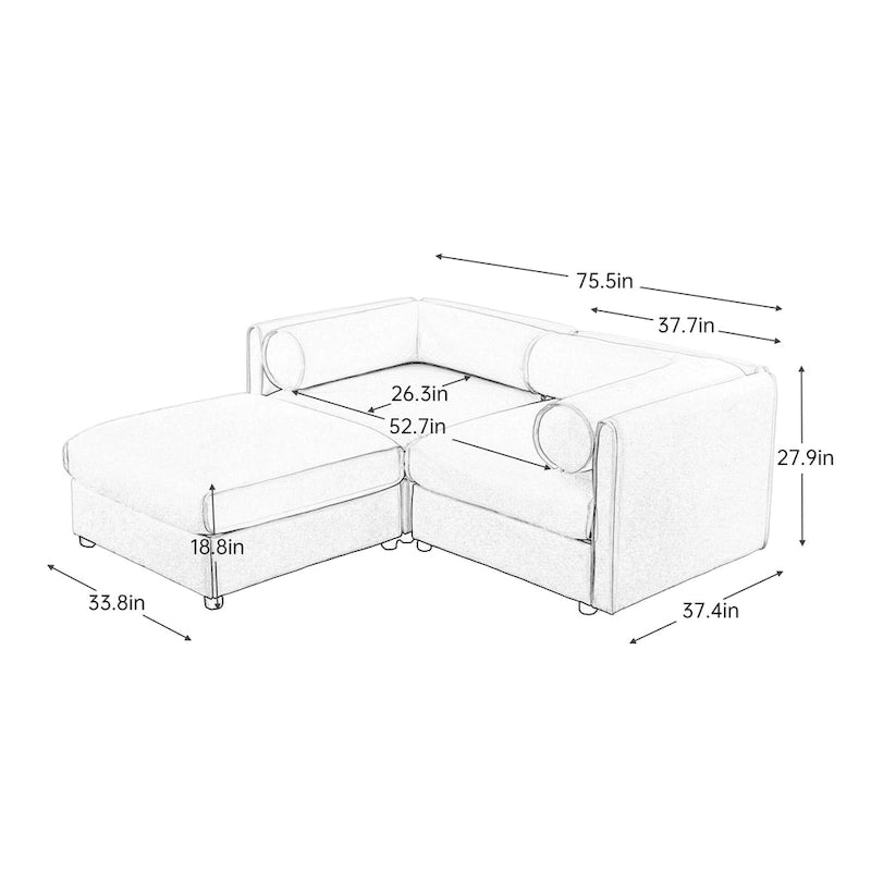 L Shaped Modular Couch Chenille Loveseat Sectional Sofa with Storage