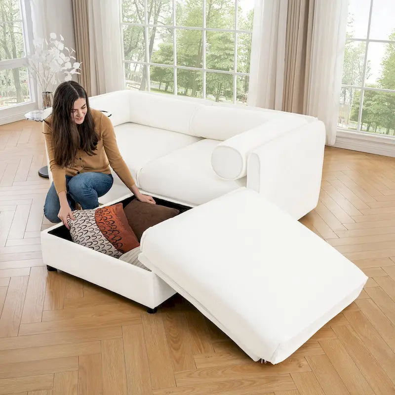 L Shaped Modular Couch Chenille Loveseat Sectional Sofa with Storage