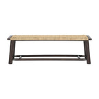Farmhouse Modern Solid Wood Rattan Bench - 59 Inch Indoor & Covered Outdoor Bench Walnut Finish Multi-Functional Design