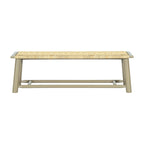 Farmhouse Modern Solid Wood Rattan Bench - 59 Inch Indoor & Covered Outdoor Bench Walnut Finish Multi-Functional Design